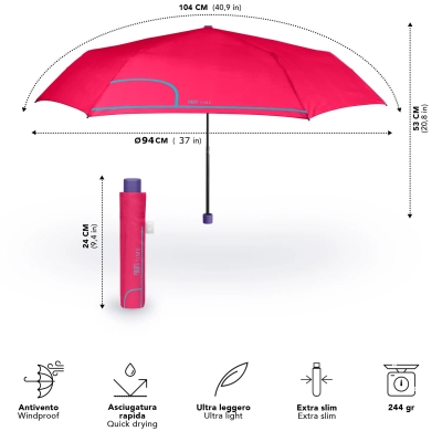 Women's Manual Extraslim Umbrella Perletti Time 26415, Cyclamen