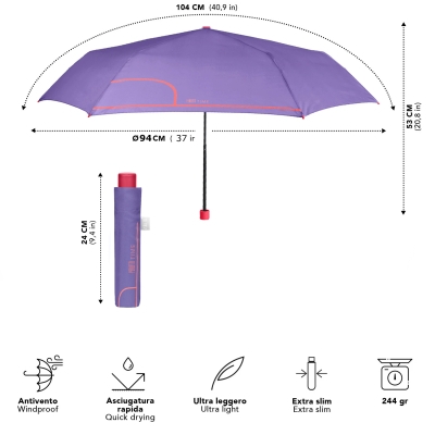 Umbrelă de damă manuală Extraslim Perletti Time 26415, Mov