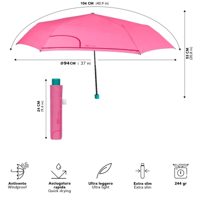 Umbrelă de damă manuală Extraslim Perletti Time 26415, Roz