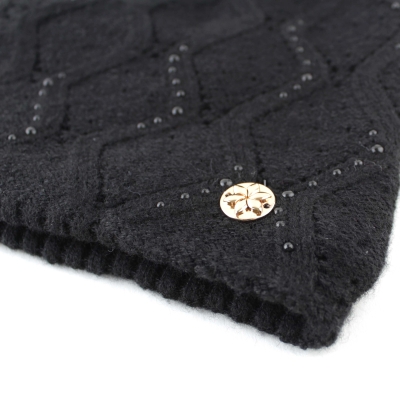 Дамска зимна плетена шапка с естествен помпон Granadilla | Черна