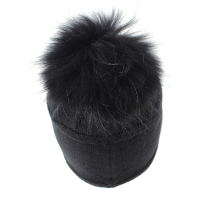 Women's Winter Knitted Hat with Natural Pom-Pom Granadilla | Black