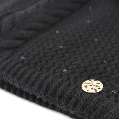 Women's Winter Knitted Hat with Natural Pom-Pom Granadilla | Black