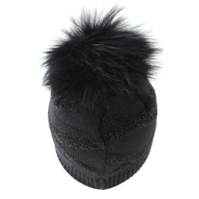 Дамска зимна плетена шапка с естествен помпон Granadilla | Черен