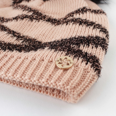 Дамска зимна плетена шапка с естествен помпон Granadilla |Пастелно розов