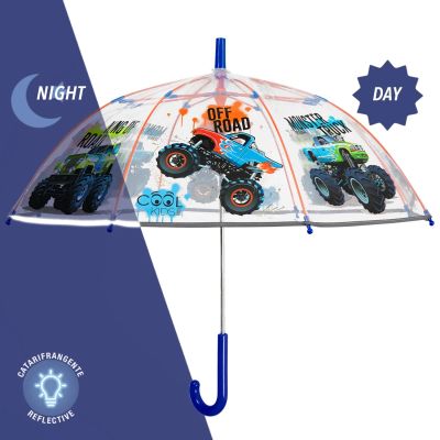Umbrela manuală pentru copii Perletti CoolKids Safari 15637, Transparent/ Monster Truck