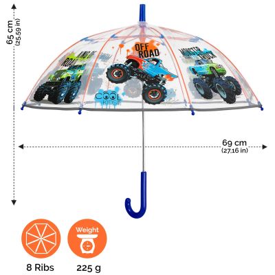 Umbrela manuală pentru copii Perletti CoolKids Safari 15637, Transparent/ Monster Truck