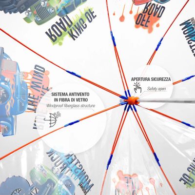 Umbrela manuală pentru copii Perletti CoolKids Safari 15637, Transparent/ Monster Truck