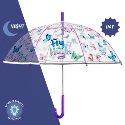 Детски неавтоматичен чадър Perletti CoolKids Safari 15634, Прозрачен/ Пеперудки