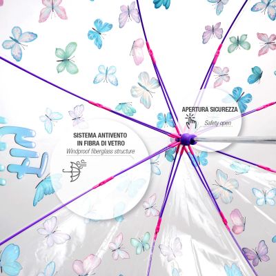 Детски неавтоматичен чадър Perletti CoolKids Safari 15634, Прозрачен/ Пеперудки