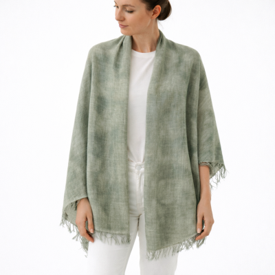 Șal mare, subțire, din viscoză și poliamidă Pulcra, 90x190 cm | Verde măsliniu melanj