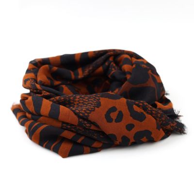 Fine large bamboo scarf HatYou, 70 × 190 cm | Black / brick