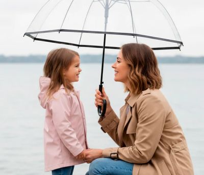 Дамски прозрачен автоматичен голф чадър Perletti Time 26387, Прозрачен/Черен кант