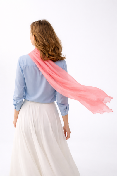 Ефирен шал от модал и коприна HatYou, 80х195 см | Коралово розов