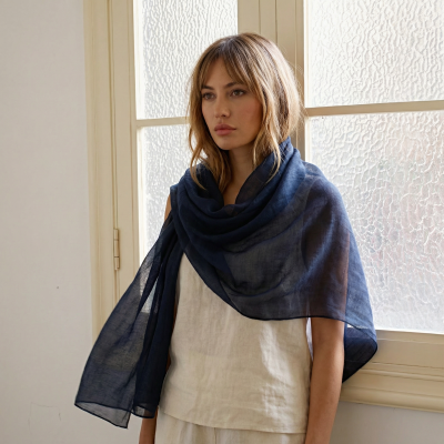 Ефирен шал от модал и коприна HatYou, 80х180 см | Тъмносин