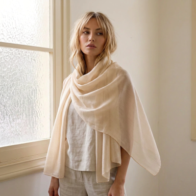 Ефирен шал от модал и коприна HatYou, 80х180 см | Кремаво бежов