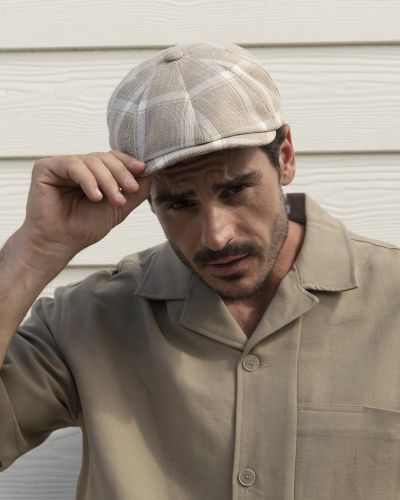 Șapcă de vară pentru bărbați tip Baker Boy din bumbac și in HatYou | Carouri bej