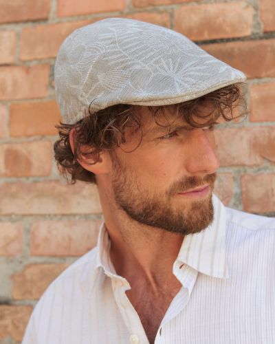 Men’s cotton and linen cap with jacquard floral pattern HatYou | Natural