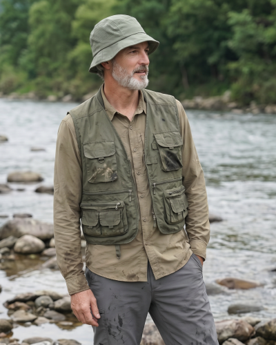 Мъжка лятна рибарска шапка с UV защита от микрофибър MESS | Зелен