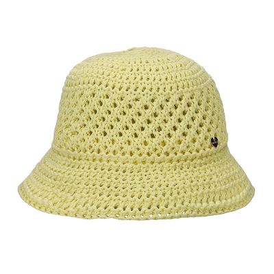 Pălărie de damă pentru vară din bumbac, tip cloche, cu tricotaj ajurat | Galben