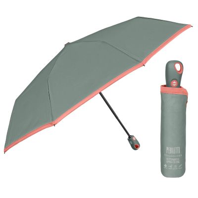 Дамски съваем автоматичен чадър Perletti Technology 21808 Open-Close | Сиво-зелен