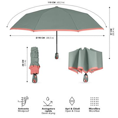 Дамски съваем автоматичен чадър Perletti Technology 21808 Open-Close | Сиво-зелен