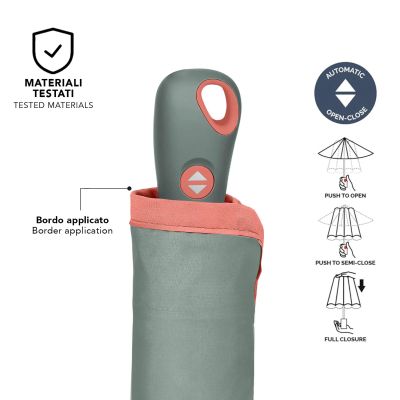 Дамски съваем автоматичен чадър Perletti Technology 21808 Open-Close | Сиво-зелен