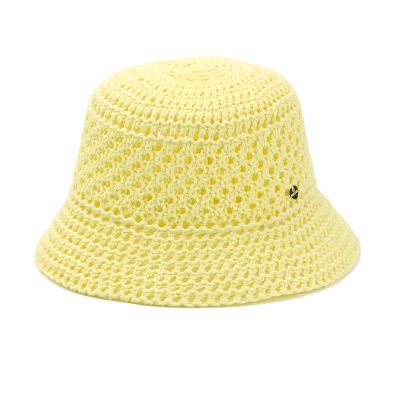 Дамска лятна памучна шапка тип клош (кофа) с ажурна плетка | Жълт