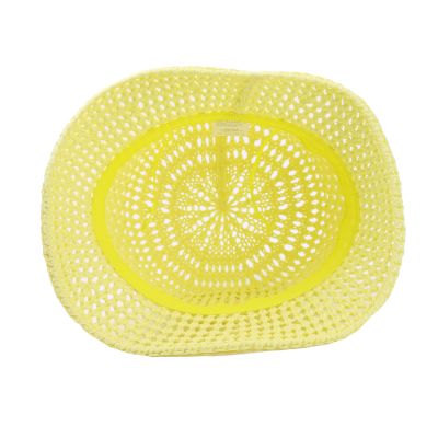 Дамска лятна памучна шапка тип клош (кофа) с ажурна плетка | Жълт