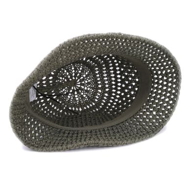 Дамска лятна памучна шапка тип клош (кофа) с ажурна плетка | Зелен