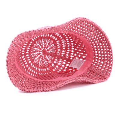 Дамска лятна памучна шапка тип клош (кофа) с ажурна плетка | Розов