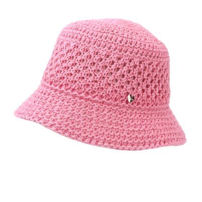 Дамска лятна памучна шапка тип клош (кофа) с ажурна плетка | Розов