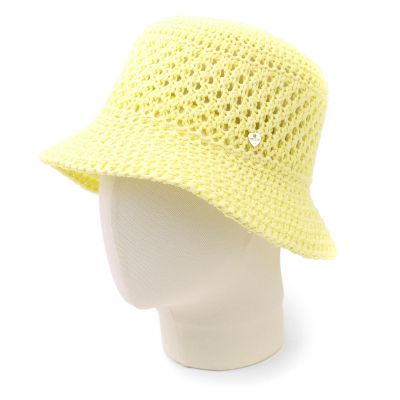 Дамска лятна памучна шапка тип клош (кофа) с ажурна плетка | Жълт