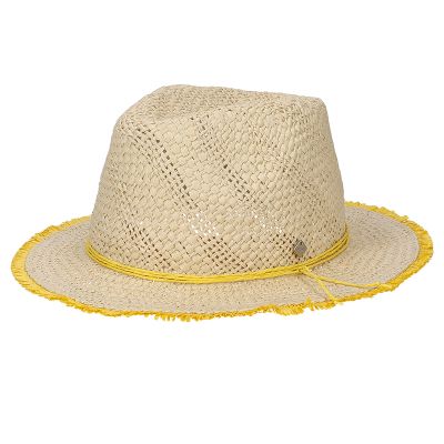 Дамска лятна шапка тип федора с жълти акценти HatYou | Натурален