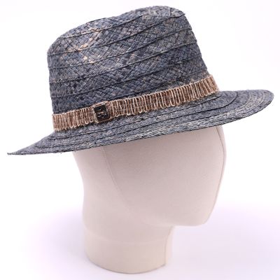 Pălărie bărbătească de vară din paie tip fedora | Albastru