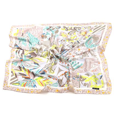 Small women's square scarf HatYou | 70x70 cm | Floral motif in beige