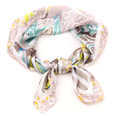 Small women's square scarf HatYou | 70x70 cm | Floral motif in beige