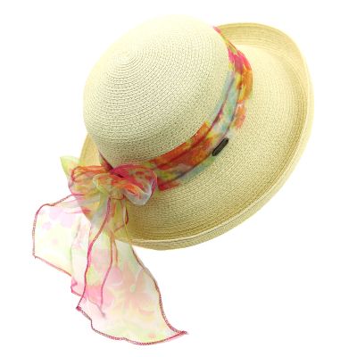 Women's Summer Hat with Turned-Up Brim and Colorful Scarf Fratelli Mazzanti | Yellow