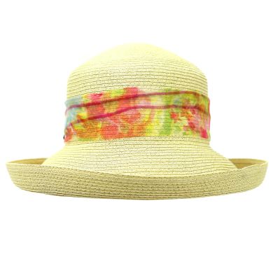 Women's Summer Hat with Turned-Up Brim and Colorful Scarf Fratelli Mazzanti | Yellow
