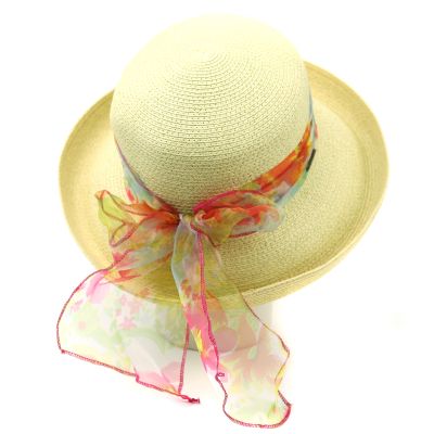 Women's Summer Hat with Turned-Up Brim and Colorful Scarf Fratelli Mazzanti | Yellow