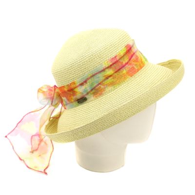 Women's Summer Hat with Turned-Up Brim and Colorful Scarf Fratelli Mazzanti | Yellow