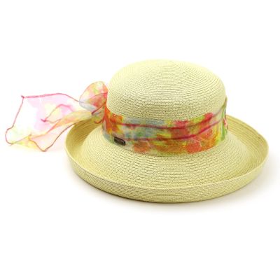 Women's Summer Hat with Turned-Up Brim and Colorful Scarf Fratelli Mazzanti | Yellow