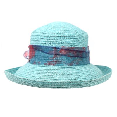 Women's Summer Hat with Turned-Up Brim and Colorful Scarf Fratelli Mazzanti | Yellow