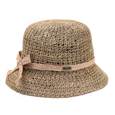 Дамска сламена bucket hat шапка с мрежеста плетка  Fratelli Mazzanti | Натурален