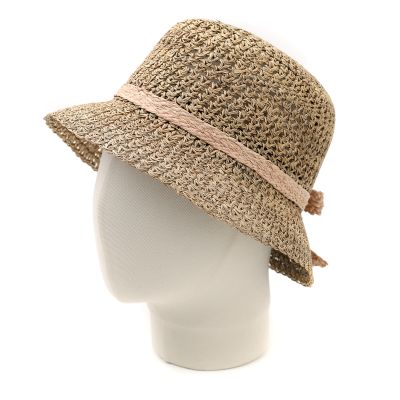 Women's Straw Bucket Hat with Mesh Weave Fratelli Mazzanti | Natural