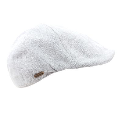 Men's Linen Flat Cap in Herringbone Pattern Fratelli Mazzanti | Light Grey