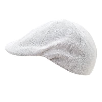 Men's Linen Flat Cap in Herringbone Pattern Fratelli Mazzanti | Light Grey