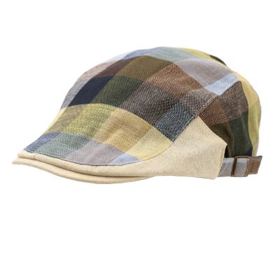 Men's Linen Flat Cap in Herringbone Pattern Fratelli Mazzanti | Denim