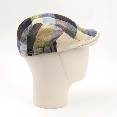 Men's Linen Flat Cap in Herringbone Pattern Fratelli Mazzanti | Denim