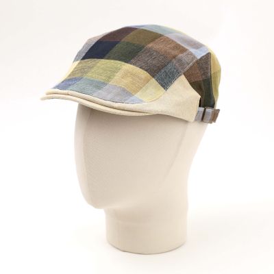 Men's Linen Flat Cap in Herringbone Pattern Fratelli Mazzanti | Denim