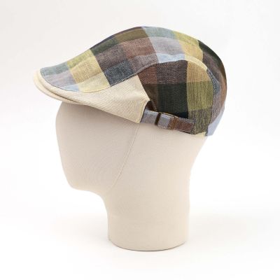 Men's Linen Flat Cap in Herringbone Pattern Fratelli Mazzanti | Denim